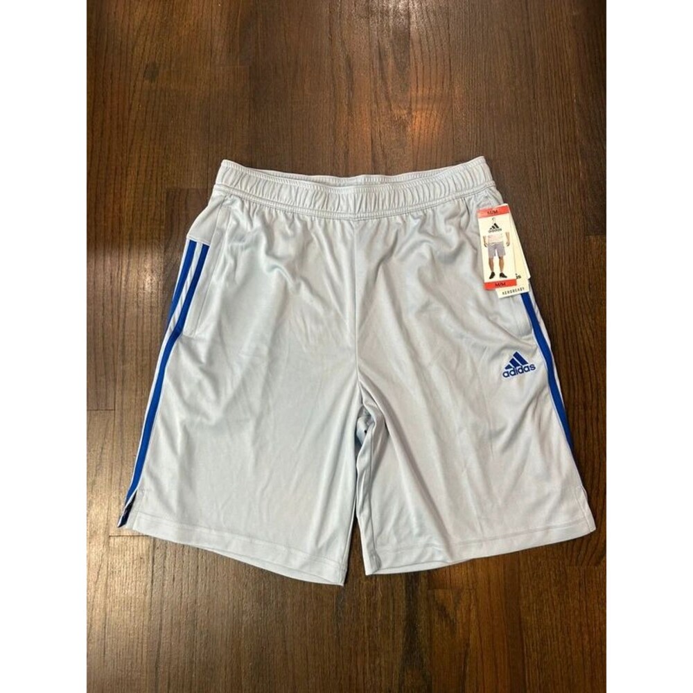 Adidas Mens Medium Active Shorts - Light Blue with Blue Stripes